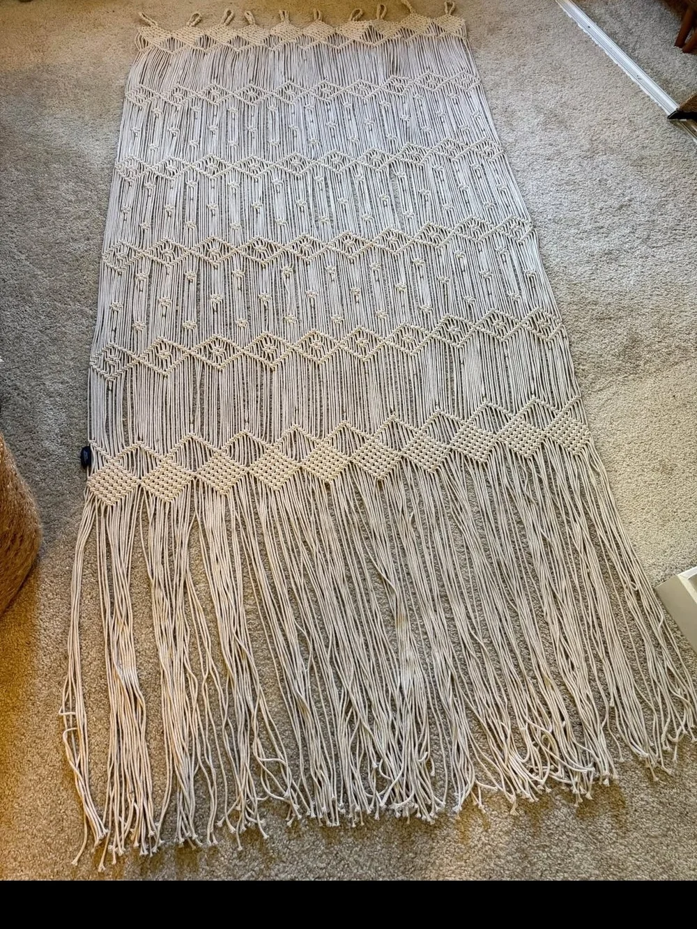 Handmade Macramé Wall Hanging/ Door Curtain – Cream Boho Fringe Decor